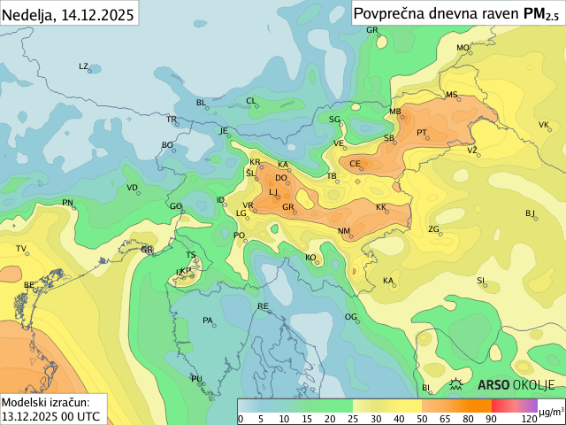 Napoved PM2,5 za jutri